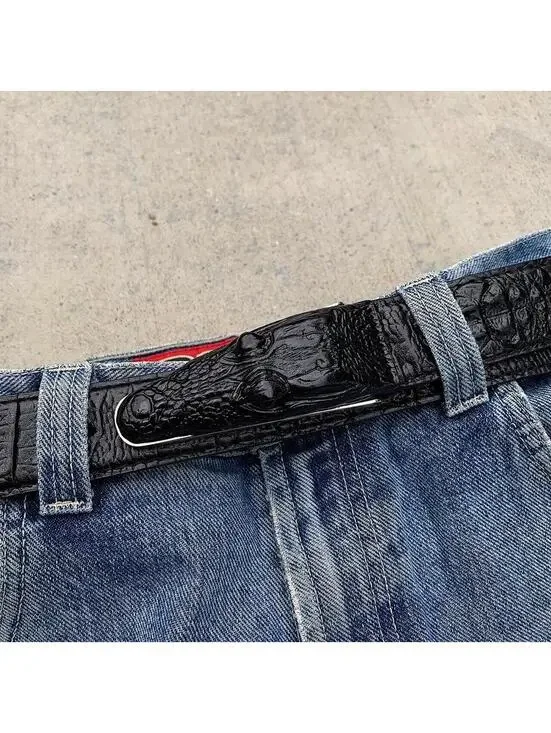 Crocodile Head belt buckle 100% real leather belt. Super cool unique design and