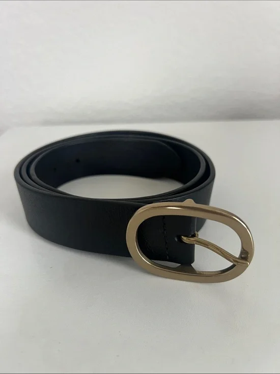 Anderson's Black Leather Belt with Gold Oval Buckle - Size 95 / 38