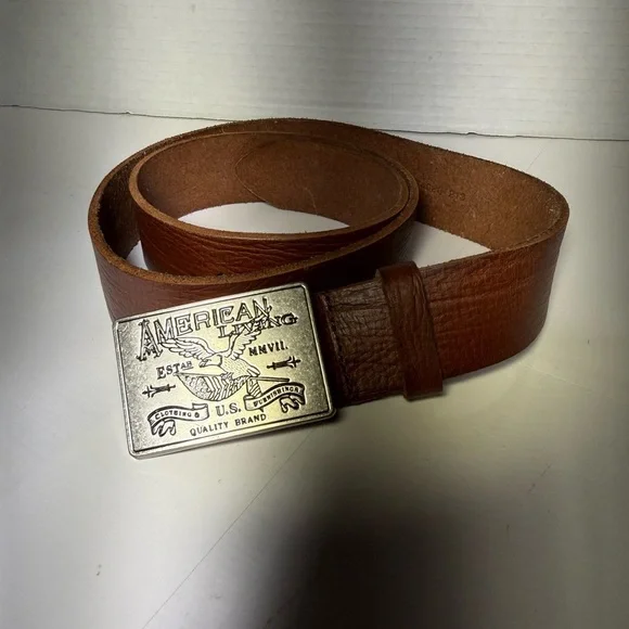 Country cowboy / cowgirl rodeo Brown Leather western Belt w/ large Metal Buckle