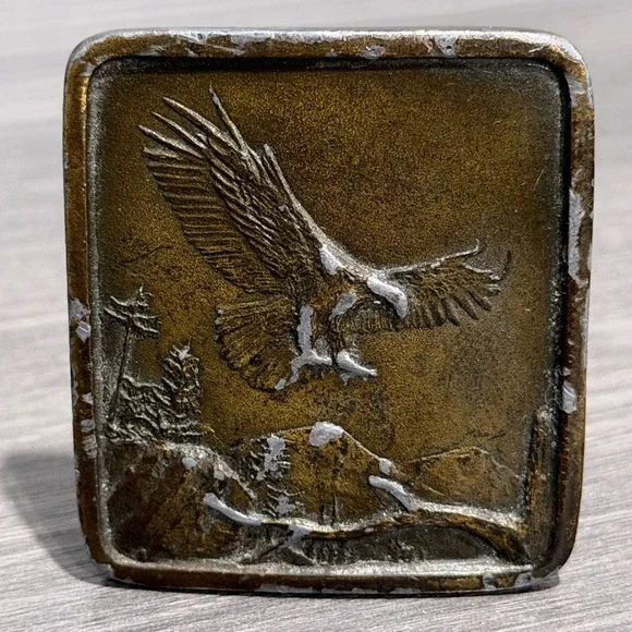 Vintage 1977 Indiana‎ Metal Craft Bald Eagle Belt Buckle Bronze Tone Distressed