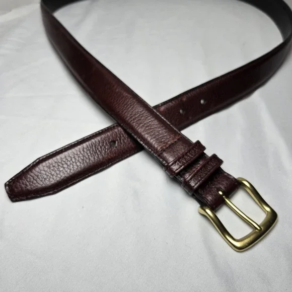 Full Grain Leather Belt Brass Buckle Mens 42 Mahogany Brown Handmade USA Office