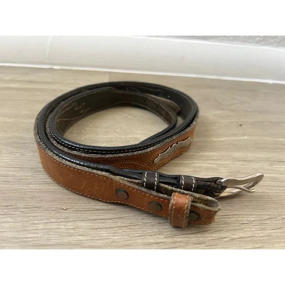 Vintage Western Leather‎ Ranger Belt Brown Two Tone Silver Concho Tooled 35 Inch