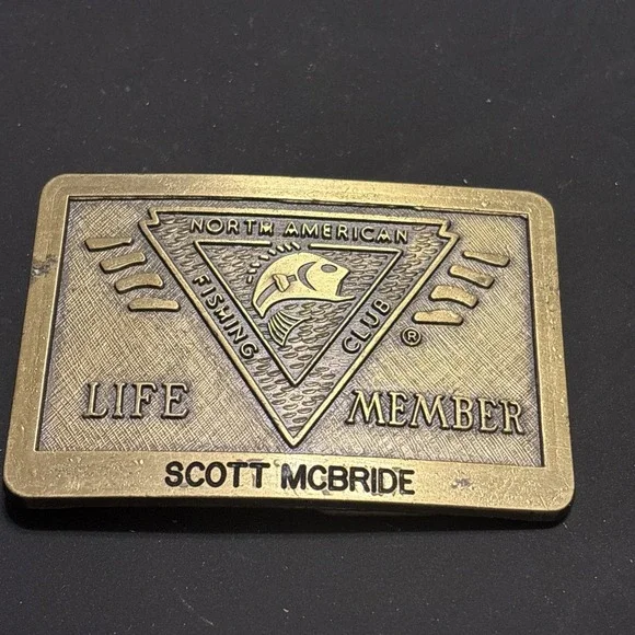 NAFC North American Fishing Club Life Member Brass Belt Buckle Scott McBride