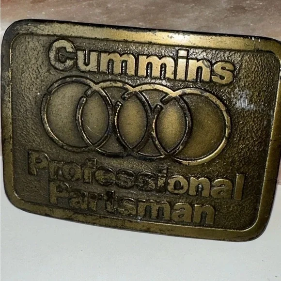 Vintage Cummins Professional Partsman Brass Belt Buckle Diesel Truck Logo