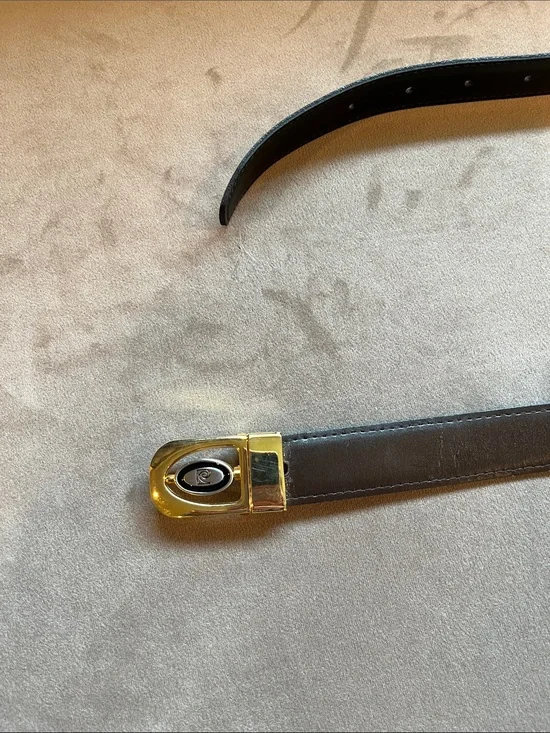 Pierre Cardin Brown Leather Belt with Gold-Tone Logo Buckle