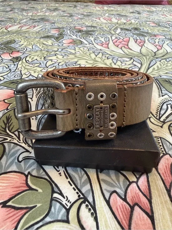 Replay Men's Studded Leather Belt in Brown
