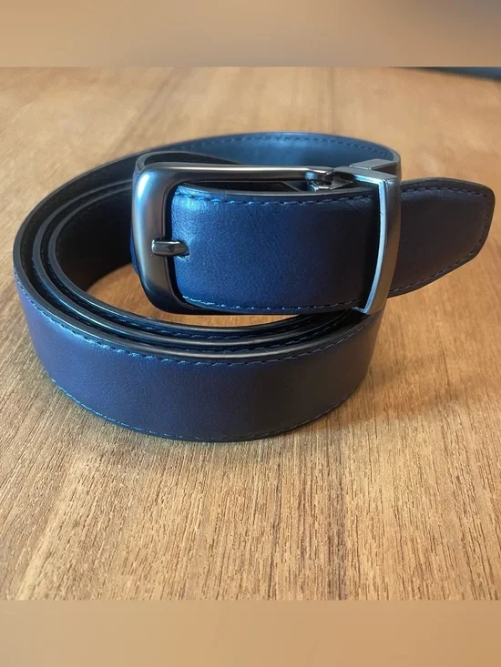 Reversible Beverly Hills Polo Belt Bonded Leather Black/Navy Gunmetal Size 50