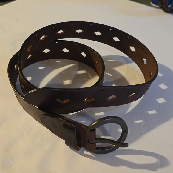 Dockers Vintage Brown Leather cut out Belt Silver Buckle Neutral Sz.M/L