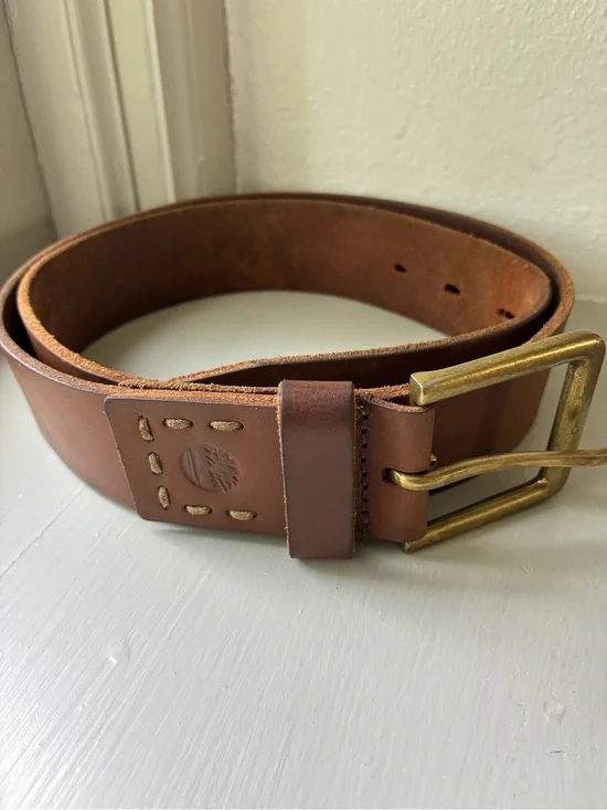 Timberland Cahill Brown Leather Belt Men’s Size 34 brass buckle