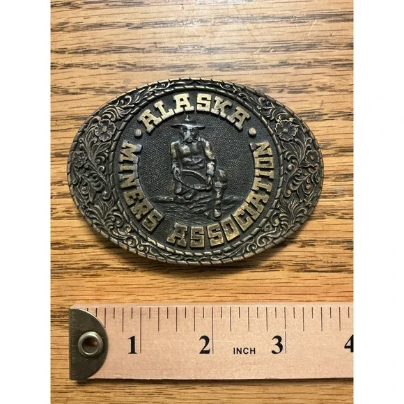 Vintage Alaska Miners Association Belt Buckle Gold Prospector Western Bronze