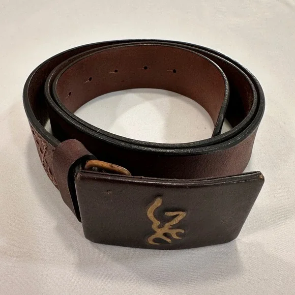 Browning Buckmark Leather Belt Mens 40 Brown‎ Brass Logo Buckle | Rugged Western