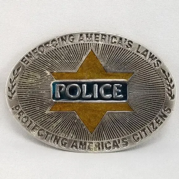Vintage Belt Buckle‎ Law Enforcement To Serve And Protect Blue Wave
