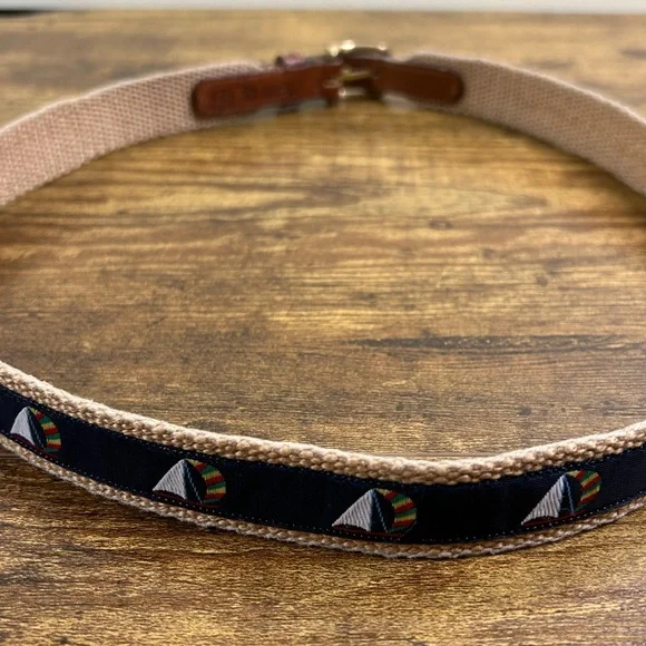 VTG 90s Dooney‎ & Bourke Belt Sailboat Woven Canvas Size 30 Nautical Preppy