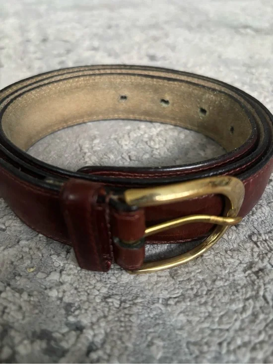 Men's Brown Leather Belt with Gold-Tone Buckle