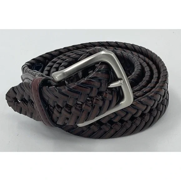 Tommy Hilfiger Braided Belt‎ Brown Leather Brushed Nickel Buckle Men's Size 42