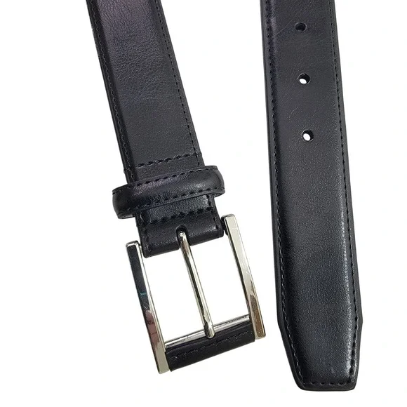 NORDSTROM Men's‎ Dress Belt Black Leather Silver Buckle Size 40 EUC
