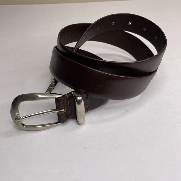 LEATHER BELT Men’s Brown Silver Hardware Handcrafted Corporate Wear Essential Lg