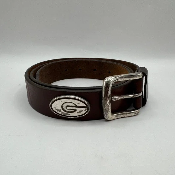 Enmon Belts Georgia Bulldogs Belt Mens 38 Brown‎ Oil Tanned Harness Leather Logo