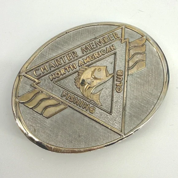 Charter Member North American‎ Fishing club 24k Gold Rhodium Brass Belt Buckle