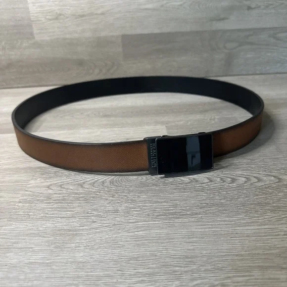 Kenneth Cole REACTION Mens Track Belt Black Brown M 34-36 Black Buckle‎ Medium