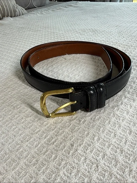 Black leather belt with brass buckle size 38