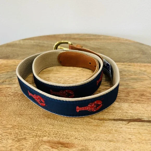 Preston LOBSTER Belt Size 38 Made In New England Brass Buckle Leather Canvas