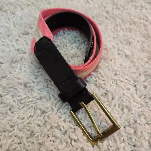 Southern Tide Pink Khaki Belt Dark Brown Leather size 32