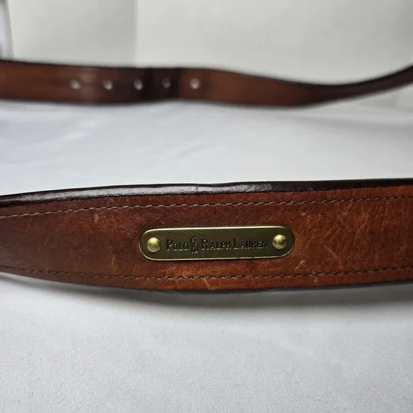 Polo Ralph Lauren Belt Mens 40 Brown Genuine Leather Brass Buckle Dress Logo