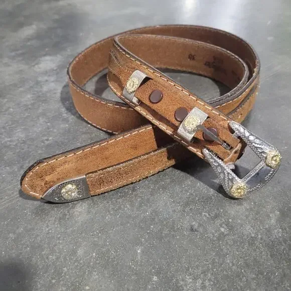 Wrangler Ranger Belt Men 38 Brown Suede Leather Western Floral Cowboy Rodeo USA