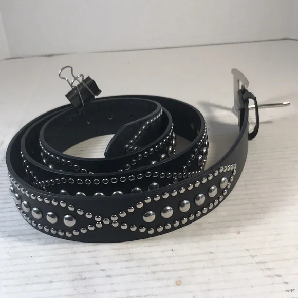Moto Western Black Faux Leather Studded Xtra Long Belt