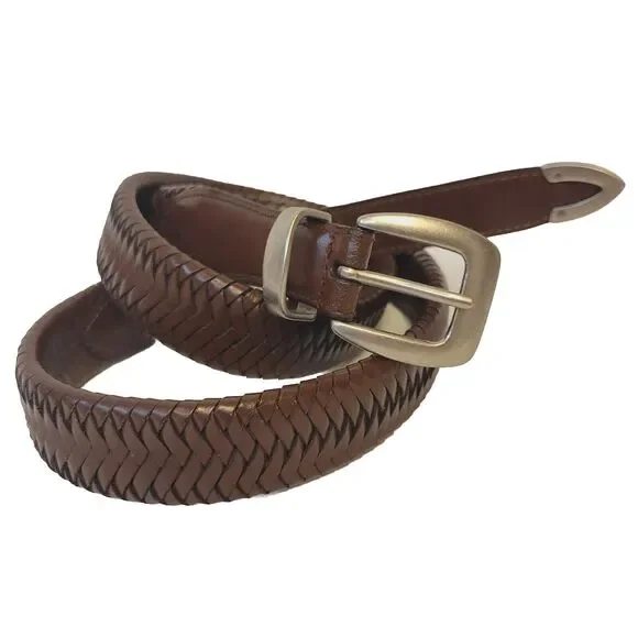 Classic Unisex Belt Genuine Leather Double Braided Brown Color
