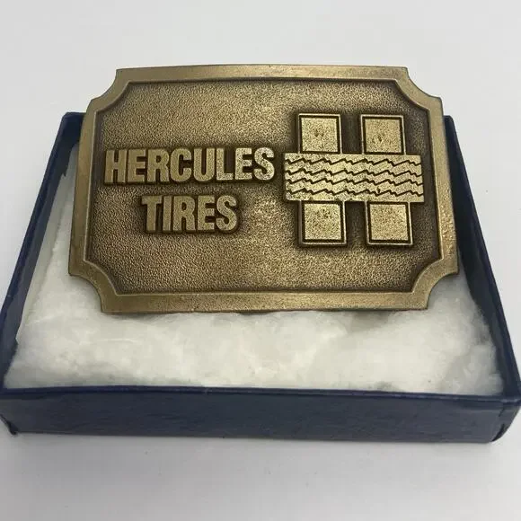 Gold-Tone Hercules Tires Vintage Belt Buckle Made In USA by Hit Line