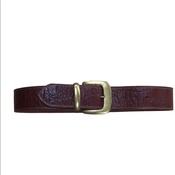 Vintage Circa Western Brown ‎ Leather Belt With Brass Buckle Made in USA