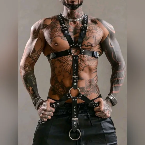Men's Pu Leather Waist Harness Suspender Full Body Restraint Top