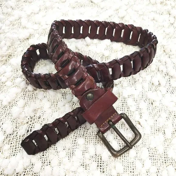 Vintage Hand Woven Belt Brown Leather Western Boho