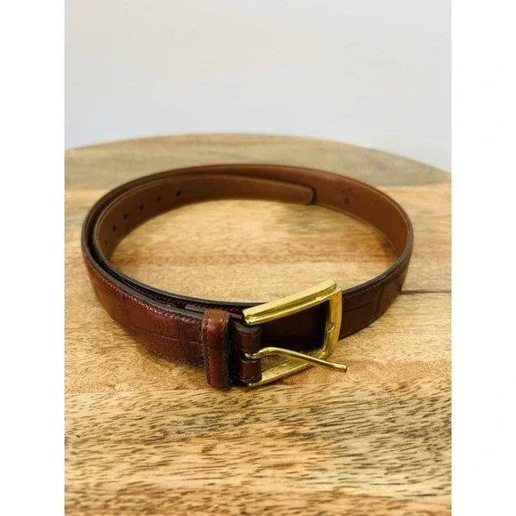 Vintage Trafalgar Tom James Men's Embossed Brown Leather  Belt 32 Chestnut