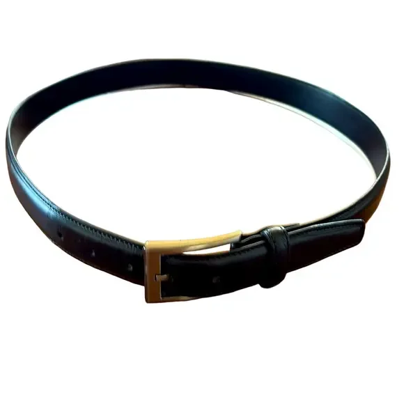Black leather Belt Silver Buckle Dressy 38