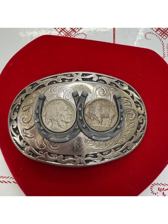 Buffalo nickel belt buckle vintage 80s/90s