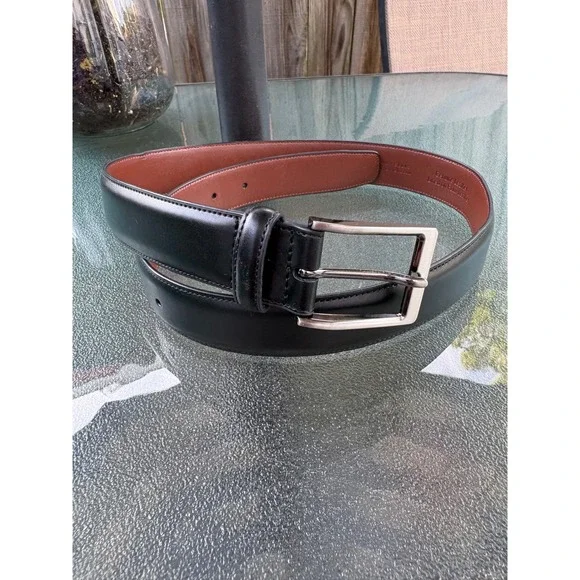 Perry Ellis Portfolio Mens Black Leather Dress Belt Silver Buckle 30 1P32051