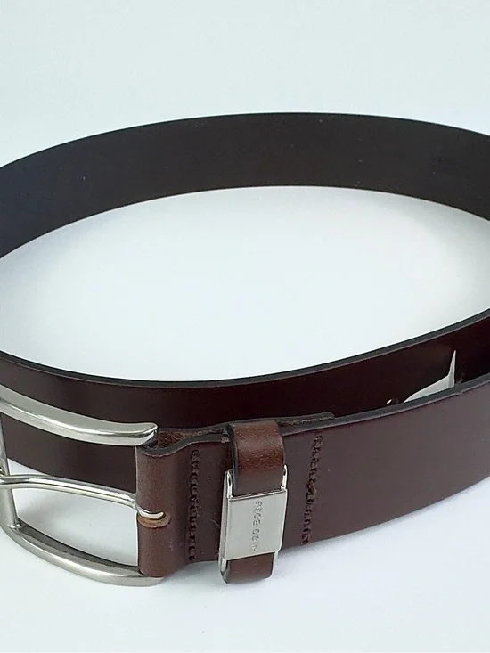 Hugo Boss Brown Leather Belt with Silver Buckle