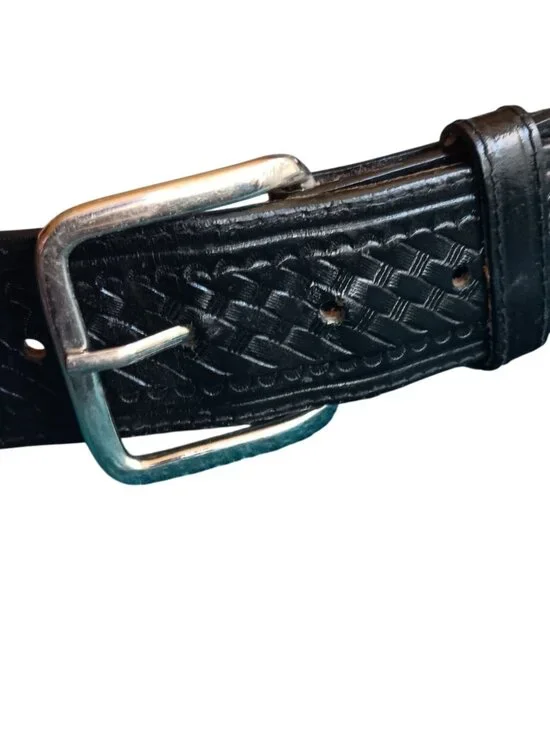 Vintage 36 36W Black Basketweave Leather Belt Workwear Cowboy Cowhide USA