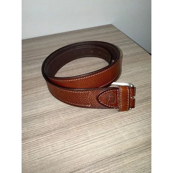 John Deere Mens Brown Genuine Leather Belt Large Pebbled Logo BTA9F3UPCA