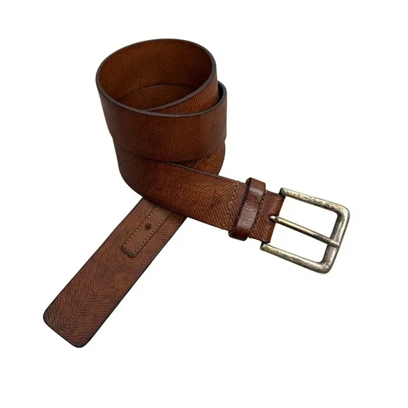 Tommy Bahama Belt Mens 36 Brown Chevron Textured Leather Made in Italy
