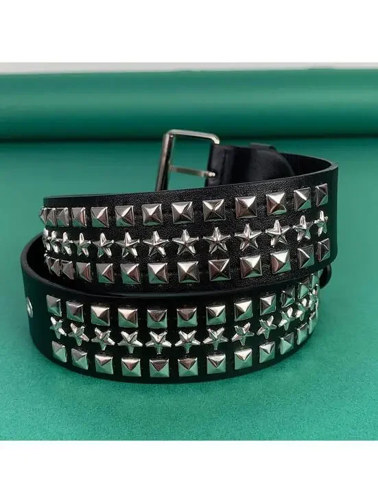 Y2k 2000s style star studded grunge emo black and silver belt
