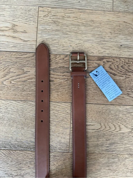 Ralph Lauren Purple Label Stitched Leather Belt Western Gold Luxury Italy 38 XL