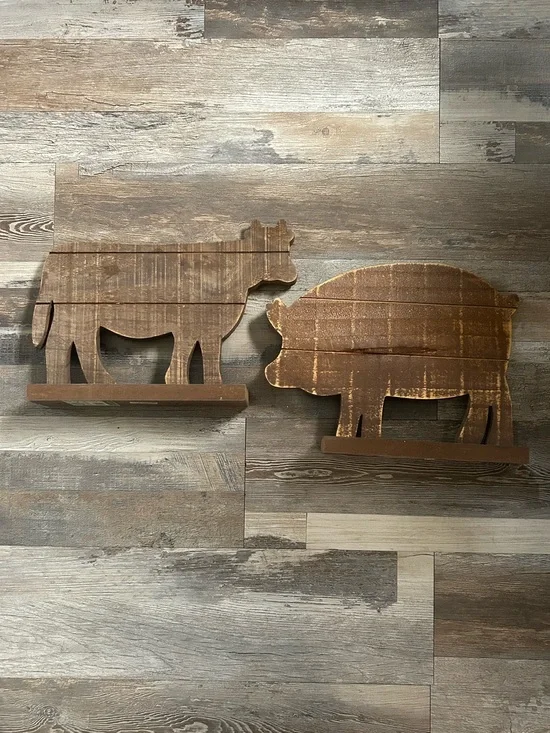 Rustic Brown Farm Animal Wall Decor - Cow and Pig