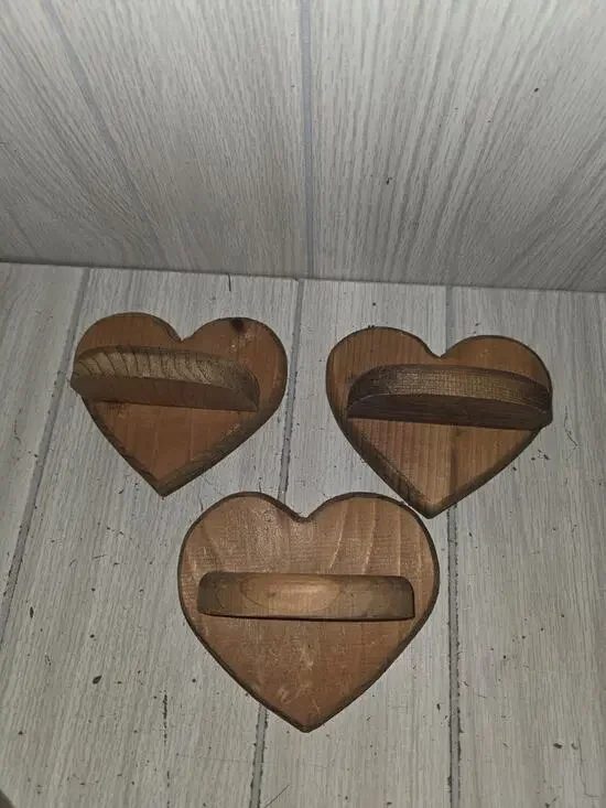 Vtg Wood Hand Made Heart Shaped Shelf Wall Decor Set Of 3 Cottagecore Heritage