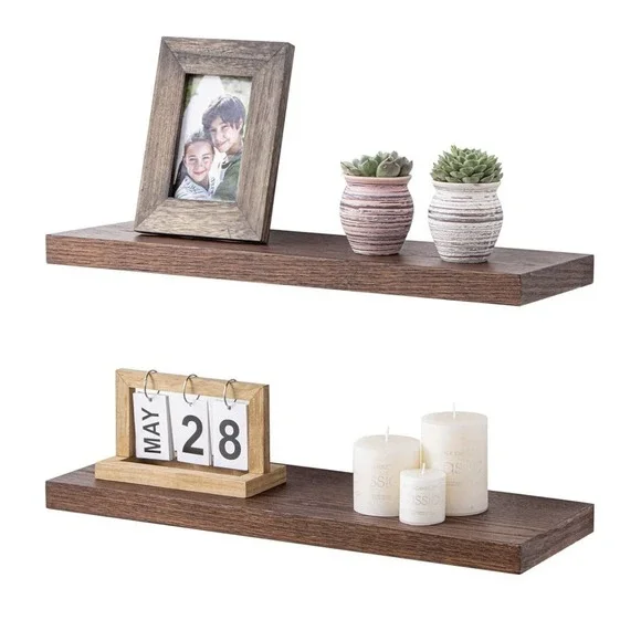 Floating Shelves for Wall |‎ 8 Inch Deep Rustic Set of 2 With Solid Dark Oak