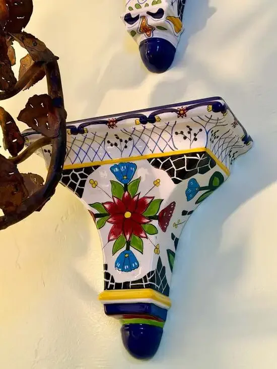 Mexican Talavera Hand Painted Ceramic Wall Shelf Sconce