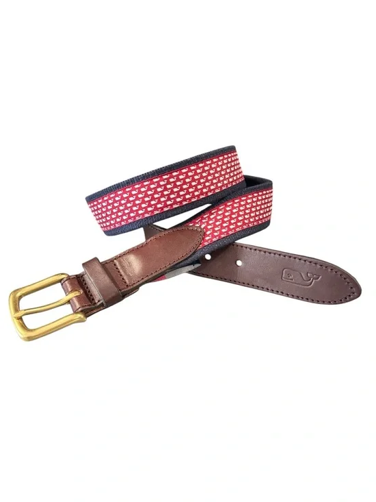 Vineyard Vines Burgundy Whale Canvas Club Belt 36